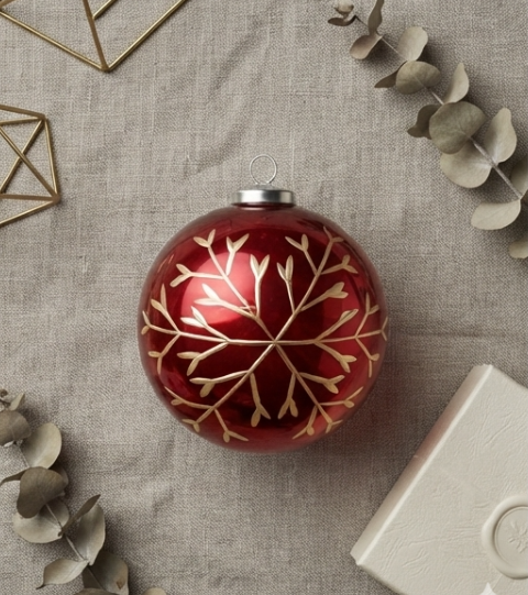 Christmas Red Ball Ornament with design - View 3