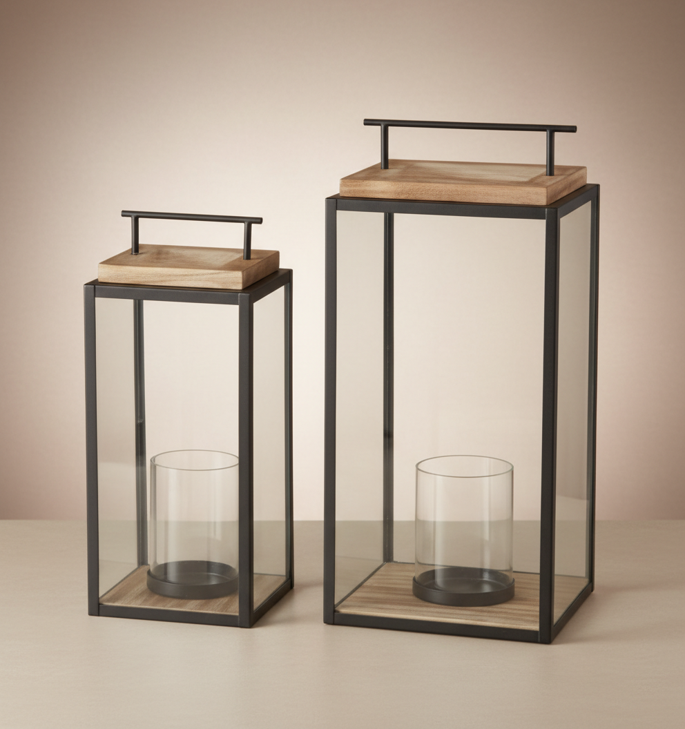 Glass Lanterns - Set of 2