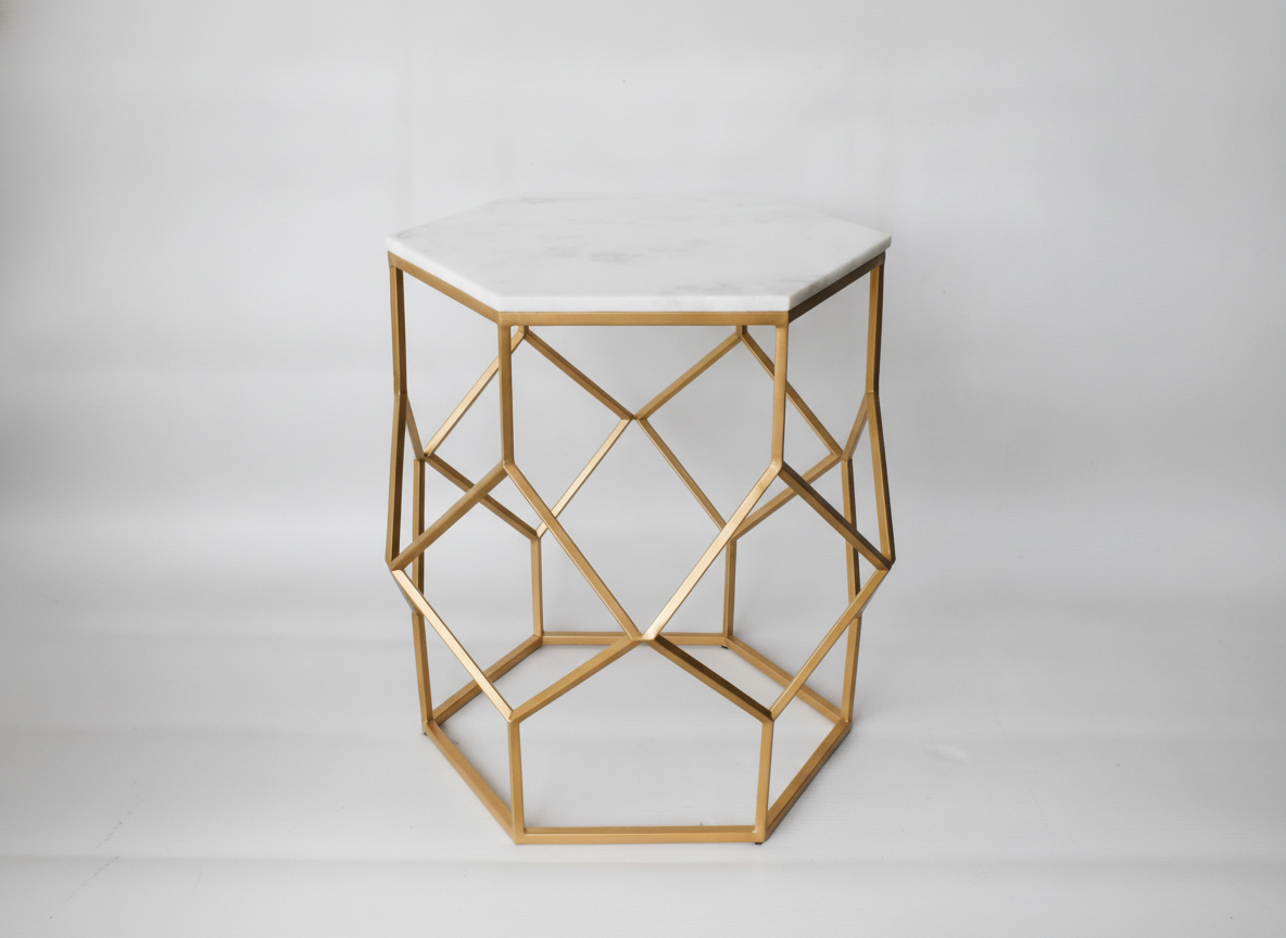 Modern Iron Table With Marble Top-  - View 2