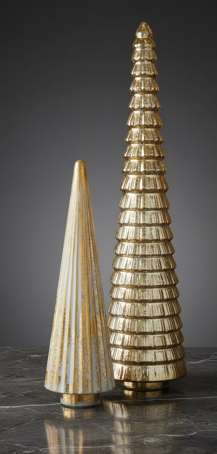 Golden Christmas Tree Ornaments - Set of 2 - View 2