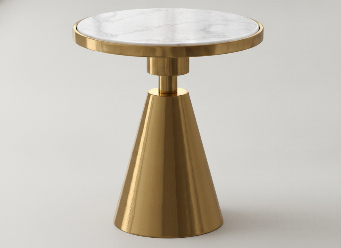 Golden Round Table With Marble Top - View 2