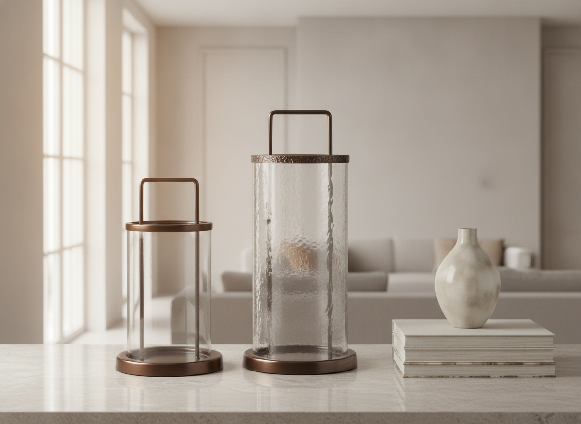 Glass candle holder with wooden base - Set of 2 - View 3