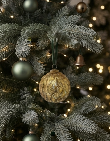 Christmas Golden Ball Ornament with leaf - View 2