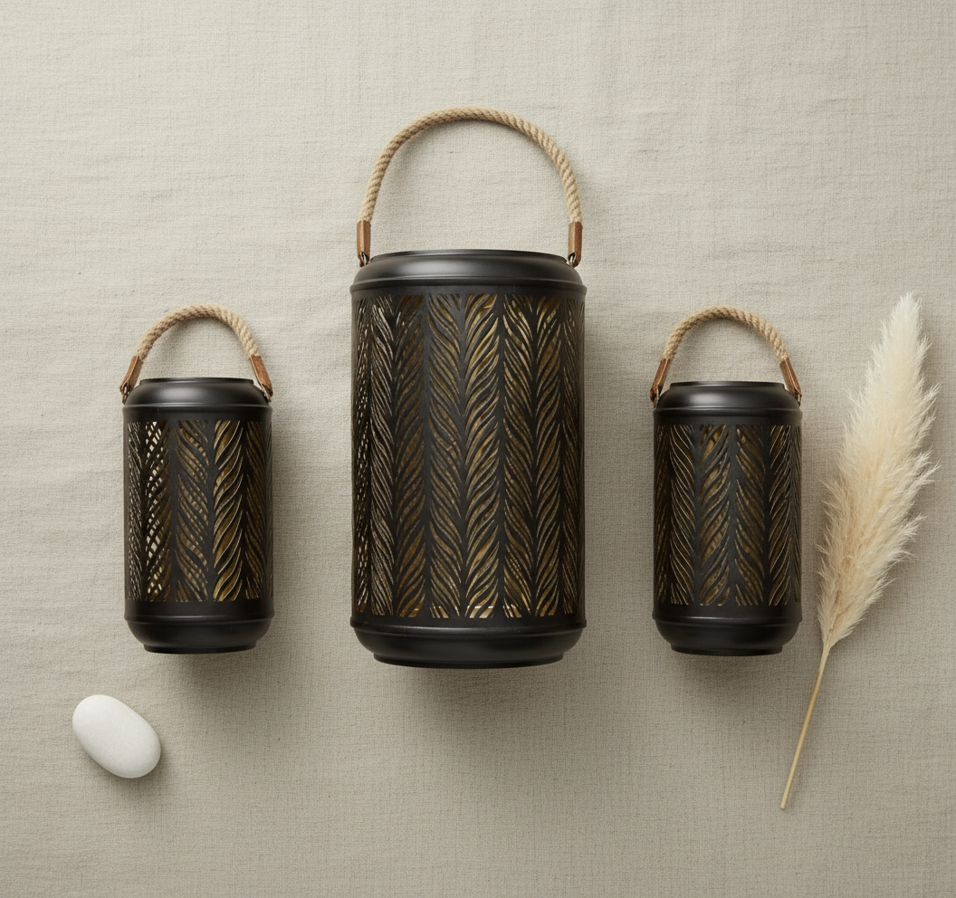 Black Mesh Cylindrical Lanterns - Set of 3 - View 4