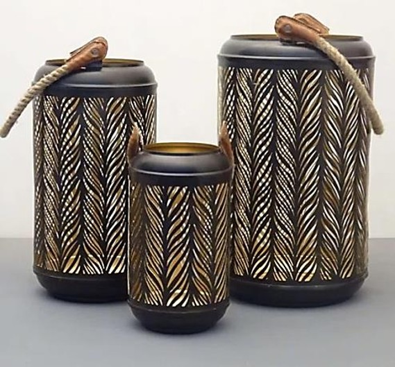 Black Mesh Cylindrical Lanterns - Set of 3