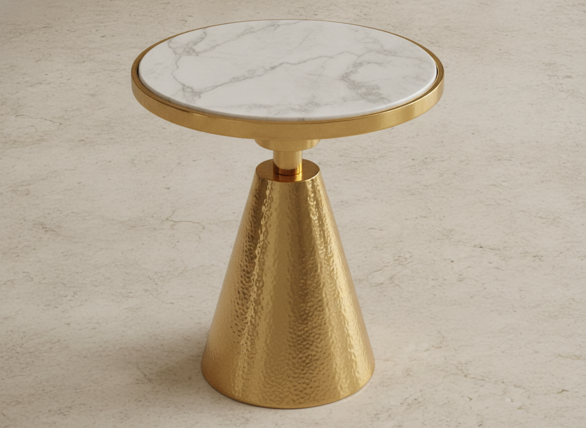 Golden Round Table With Marble Top - View 3