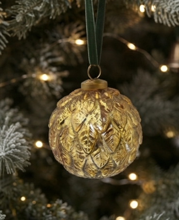 Christmas Golden Ball Ornament with leaf