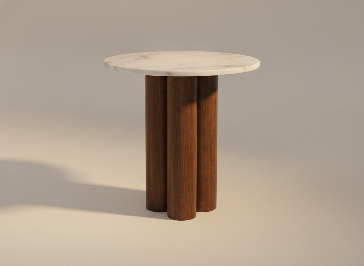 Wooden Round Table With Marble Top