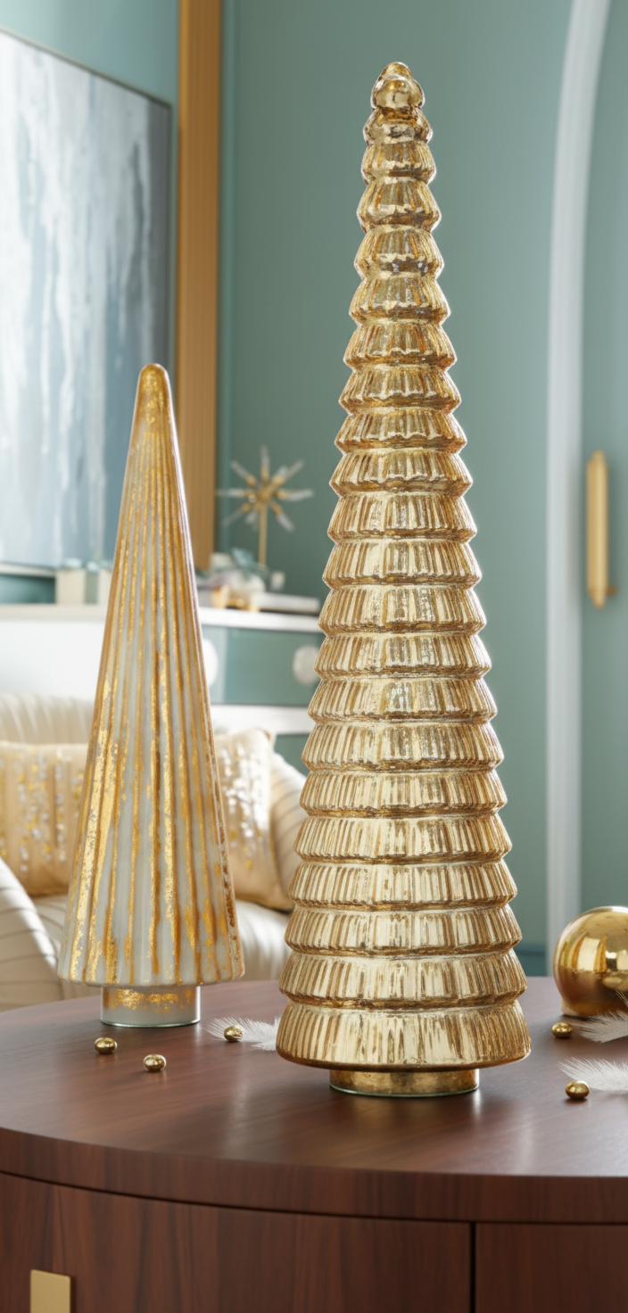 Golden Christmas Tree Ornaments - Set of 2