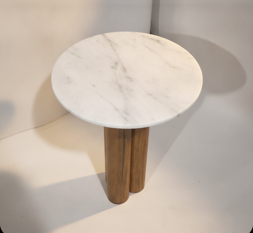 Wooden Round Table With Marble Top - View 3