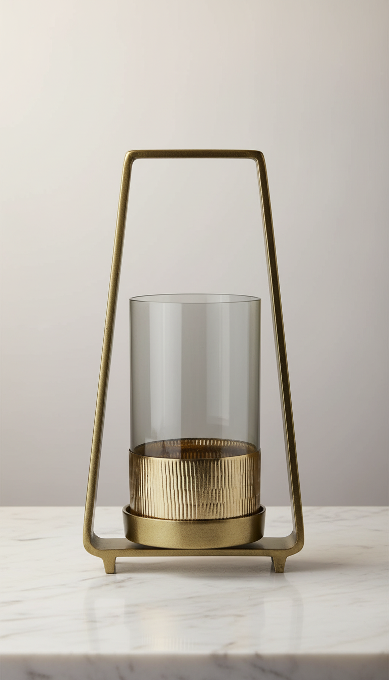 Glass candle holder with golden frame - View 2