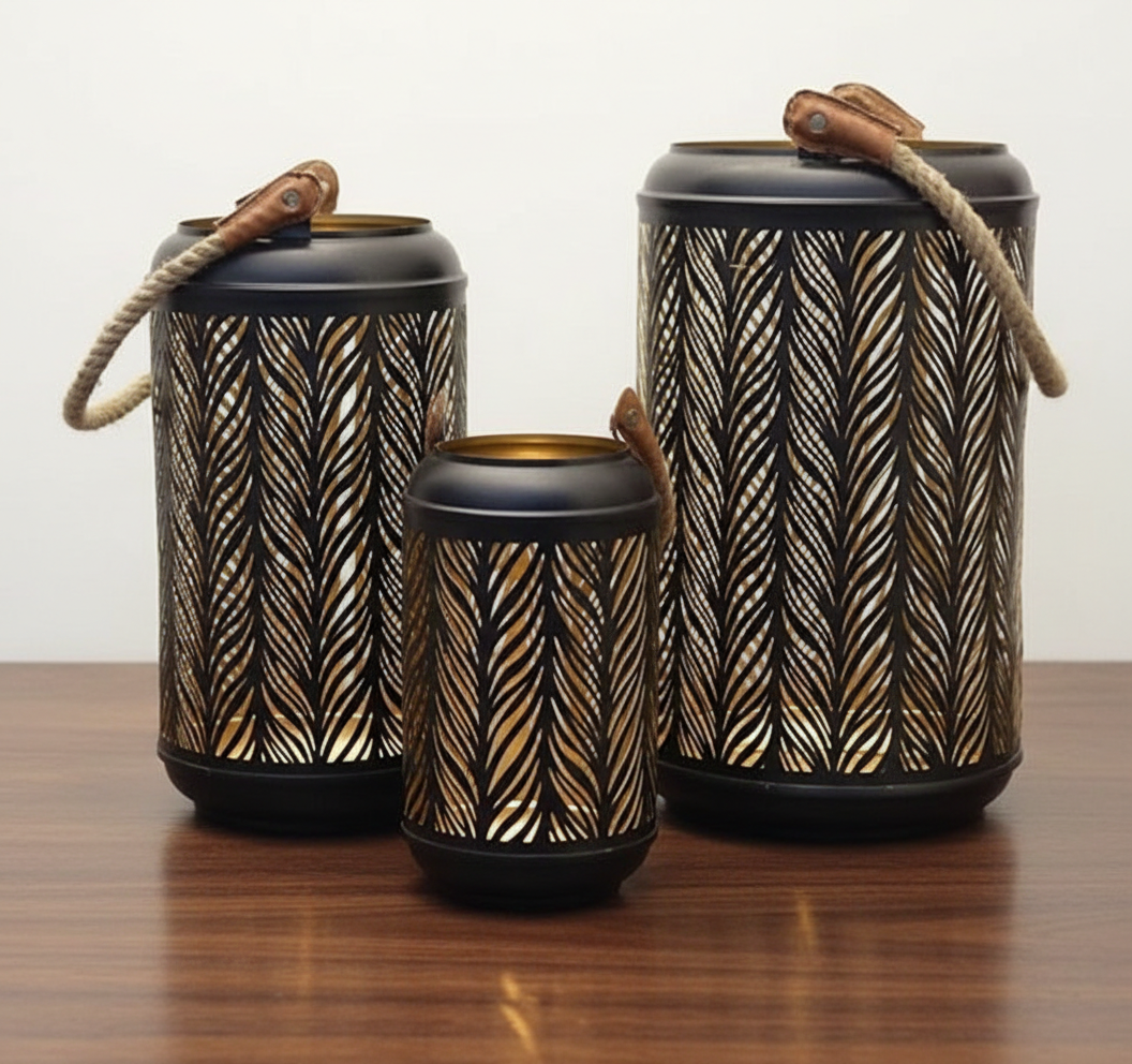 Black Mesh Cylindrical Lanterns - Set of 3 - View 2