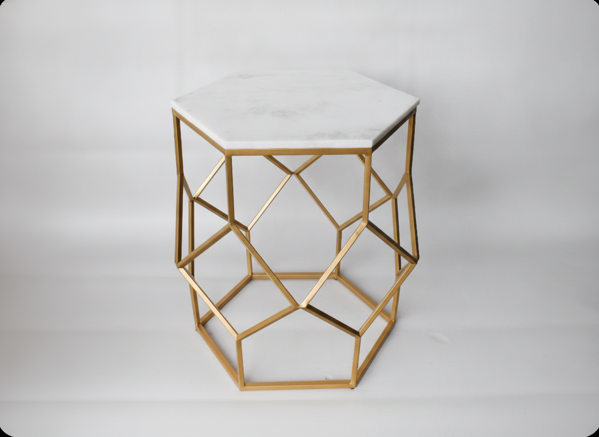 Modern Iron Table With Marble Top-