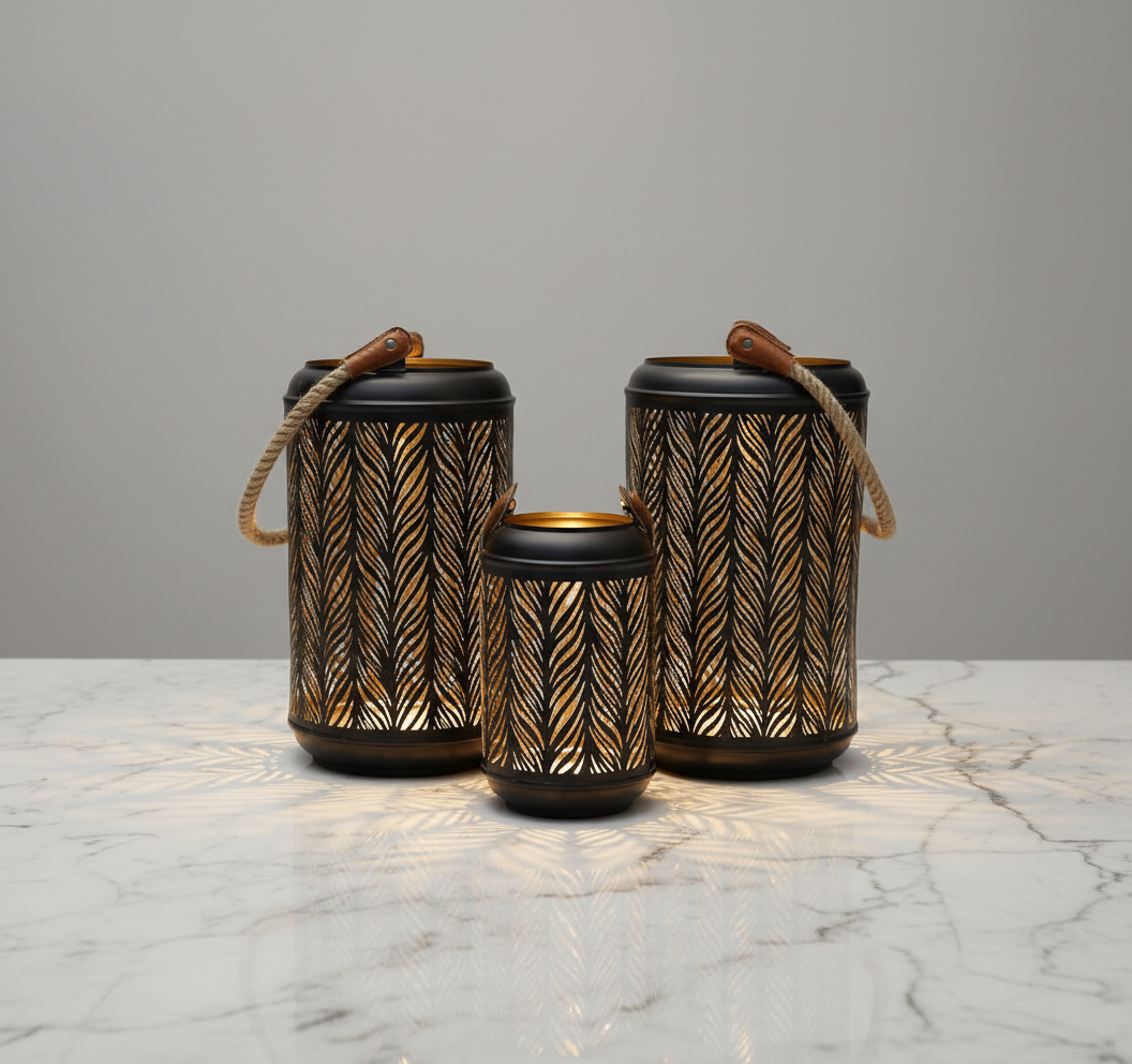 Black Mesh Cylindrical Lanterns - Set of 3 - View 3
