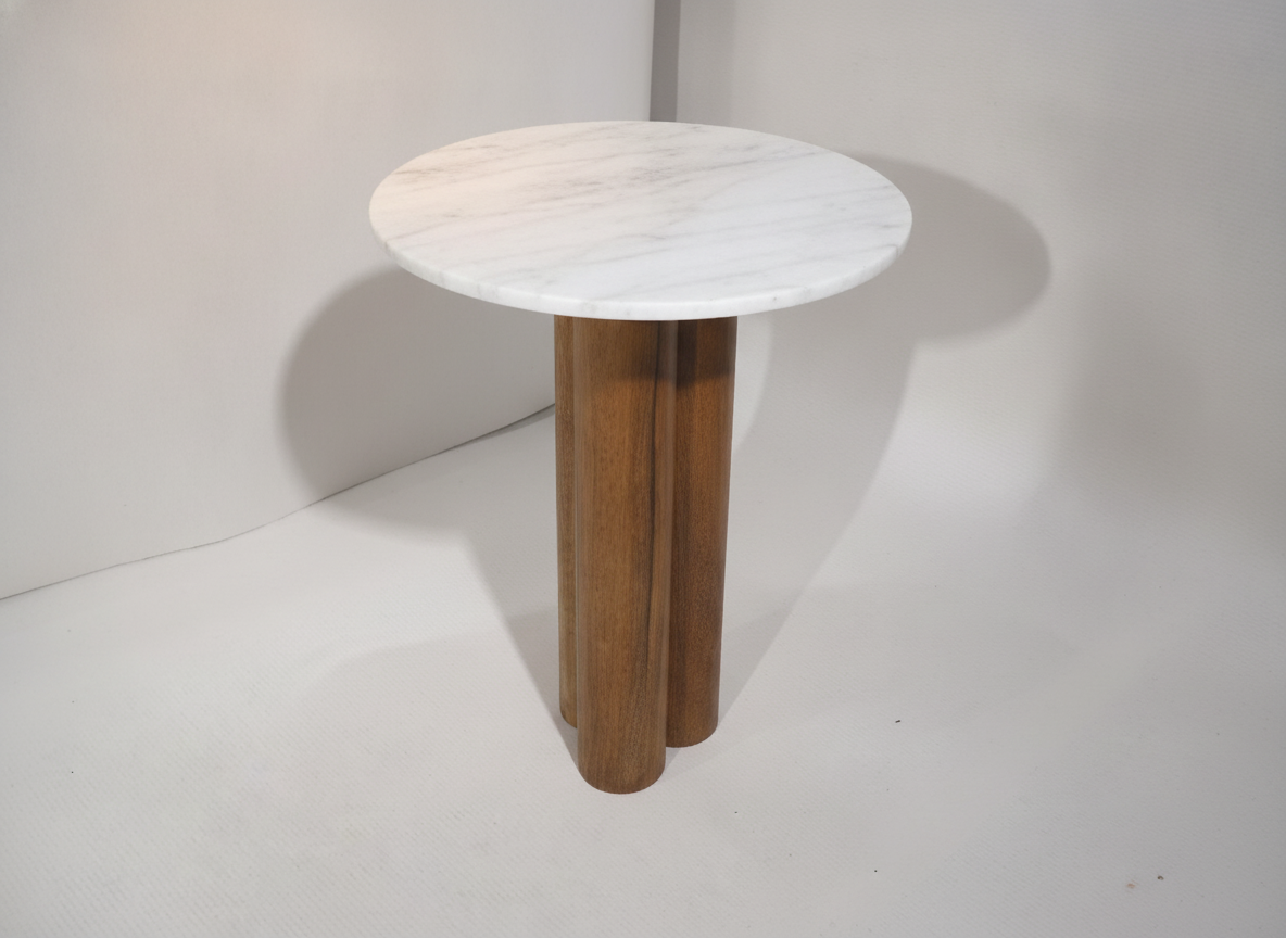 Wooden Round Table With Marble Top - View 2