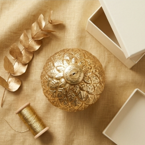 Christmas Golden Ball Ornament with leaf - View 3