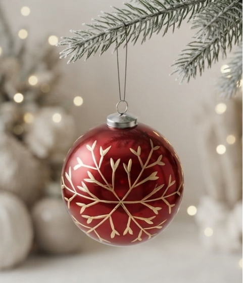 Christmas Red Ball Ornament with design - View 2