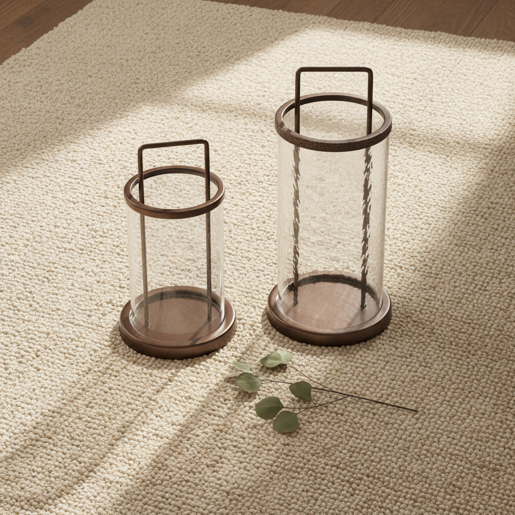Glass candle holder with wooden base - Set of 2